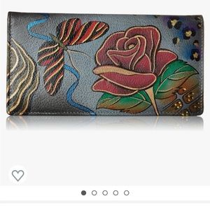 New Anna by Anuschka Womens Tri-fold Clutch Wallet Genuine Leather Hand Painted